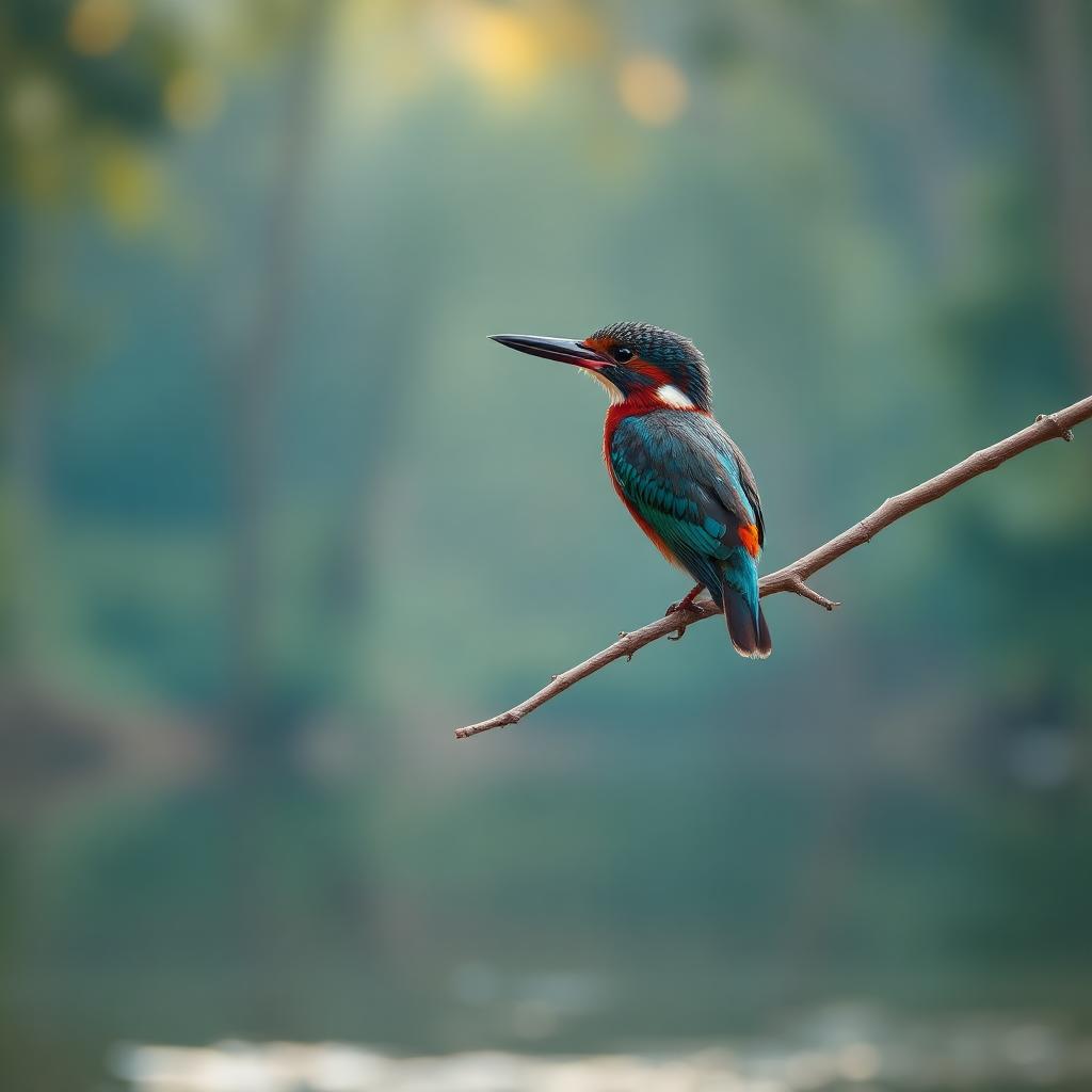 Kingfisher on a branch beside a Dooars river