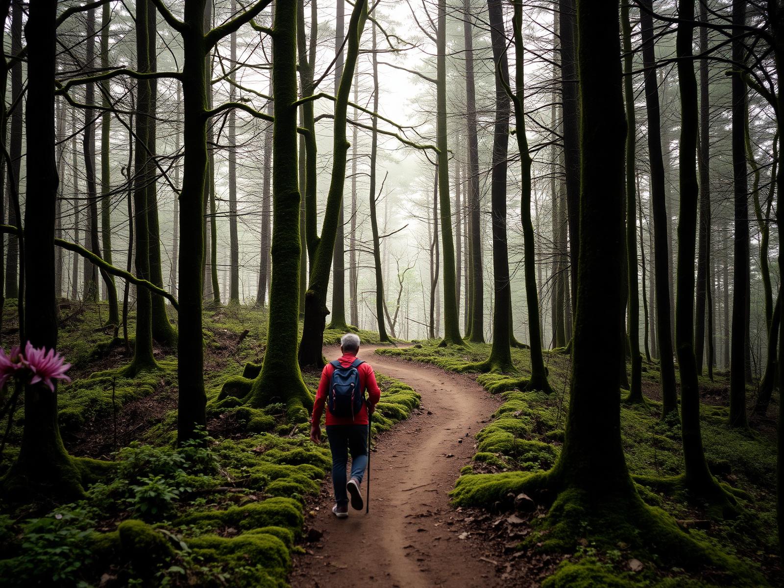 Hiker on a North Bengal forest trail
