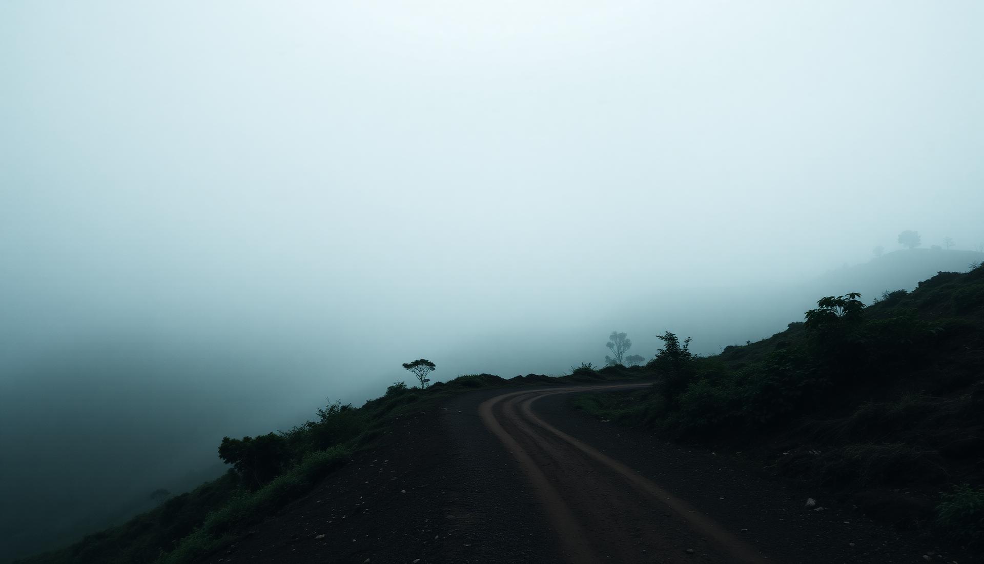 A trail leading into misty North Bengal hills