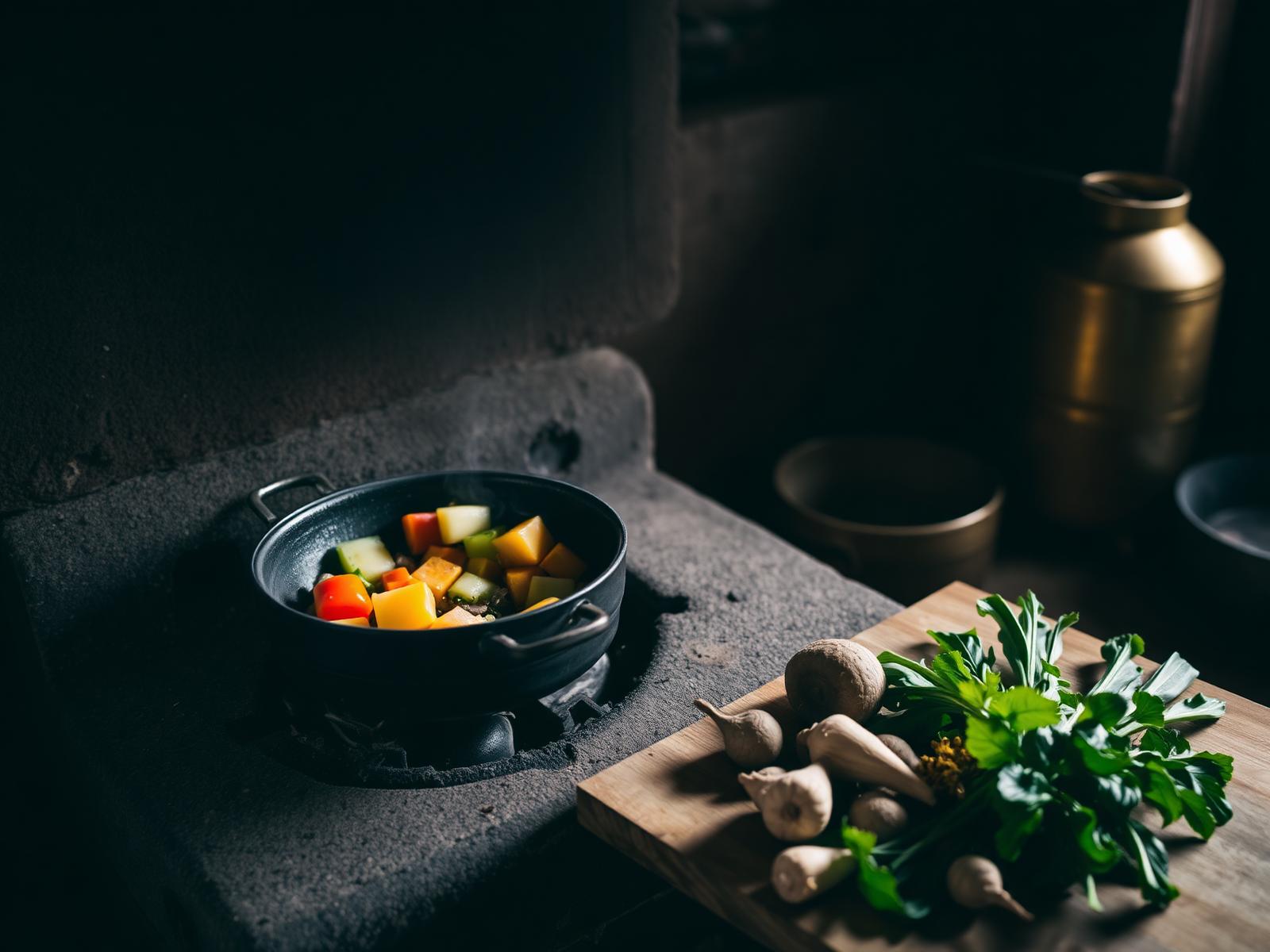 Traditional Himalayan cooking on a wood-fire chulha