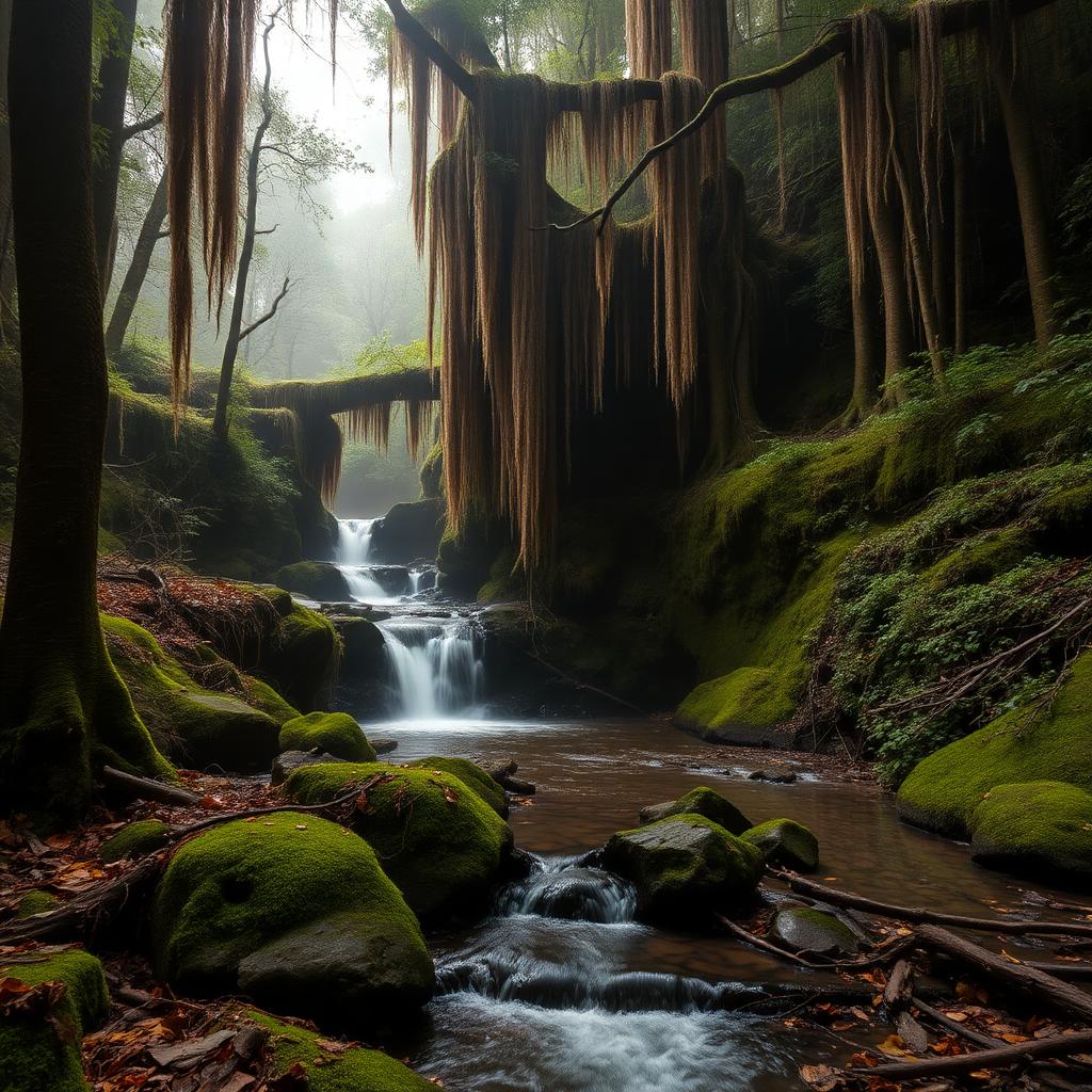 Forest stream and small waterfall inside the Neora Valley rainforest